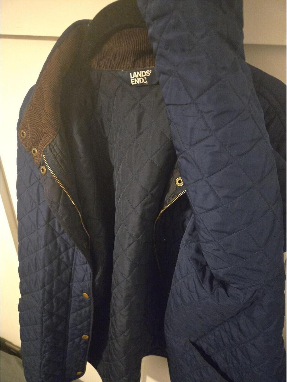 Lands' End Women's Plus 2X/P Navy Diamond Quilted Jacket with Corduroy Collar - Picture 5 of 5